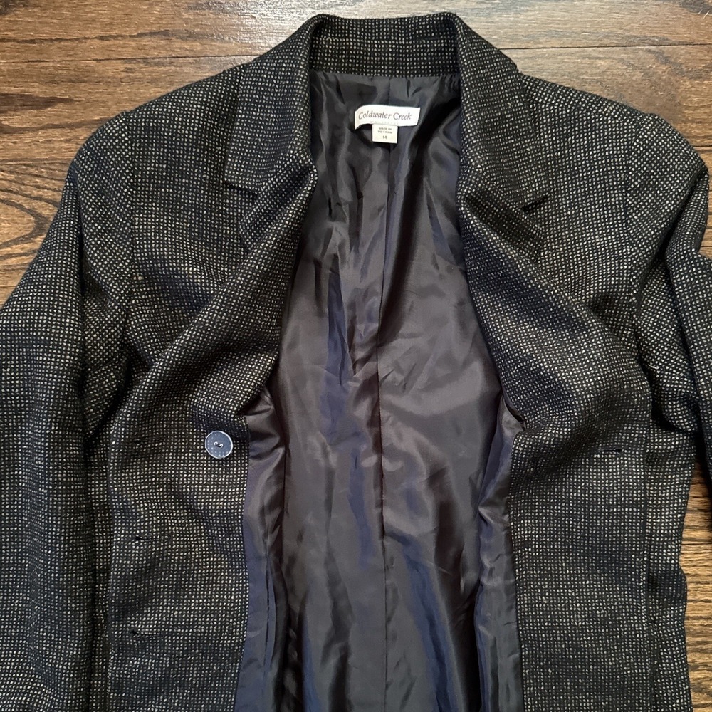 Coldwater Creek Blazer‎ Tweed Double Breasted Career Jacket Black Tan Size 14 - Picture 8 of 11